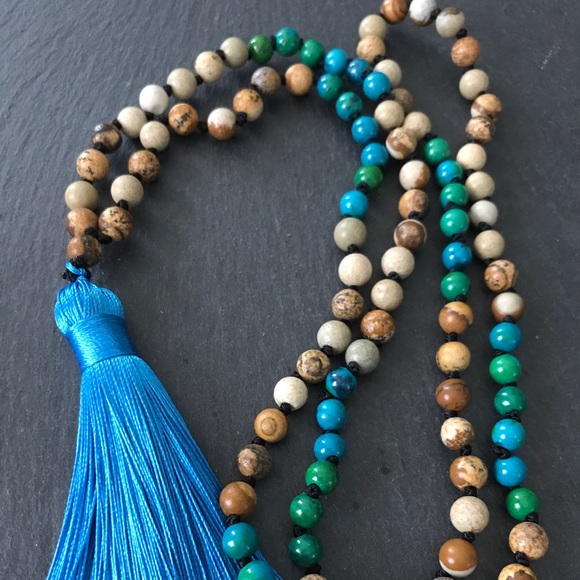 Picture stone Jasper and Chrysocolla Mala Necklace - Picture 2 of 9